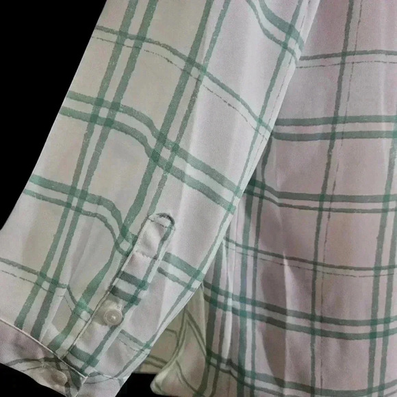 Investments Green Checkered Blouse Sz Med - Picture 3 of 7